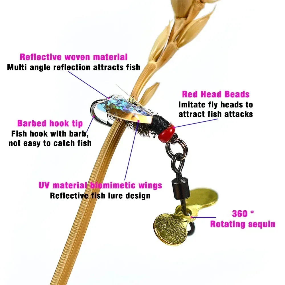 10 Uds. Señuelos biónicos de abeja falsa con alas Scud Fly Bug insecto cebo gusano mosca anzuelo Spinner caja de aparejos de pesca para pesca con caña - imagen 2