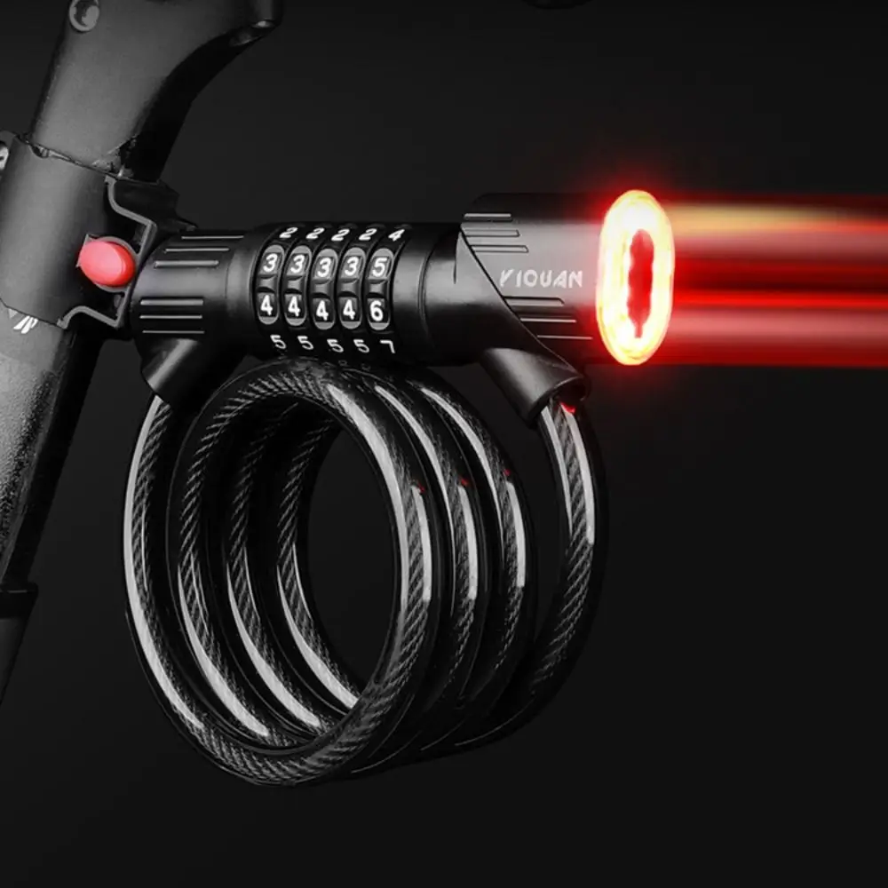 Candado de bicicleta con contraseña de seguridad de 5 dígitos con luz trasera, candado de ciclismo recargable por USB, Sensor de luz inteligente antirrobo