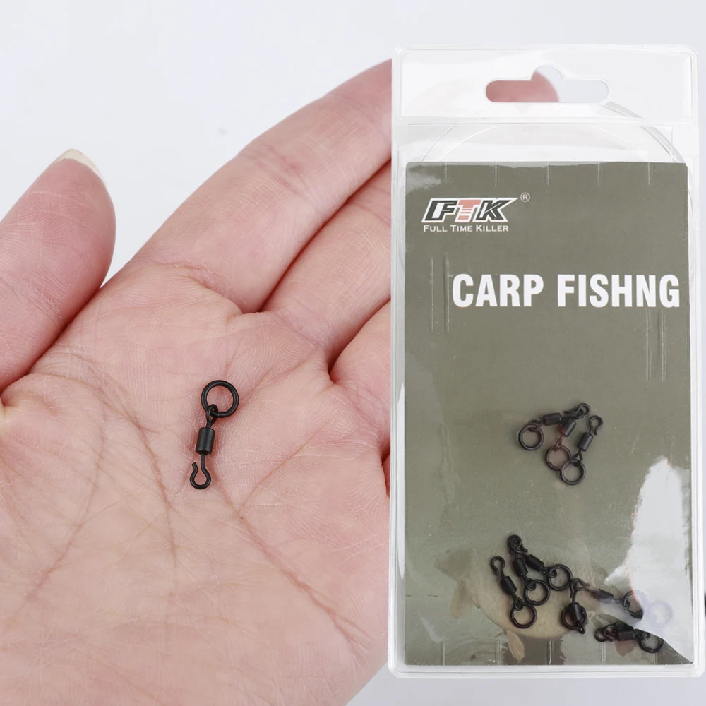FTK, 10 Uds., broches giratorios para pesca de carpa con anillo sólido, 2 estilos, gancho de pesca de cambio rápido, accesorios de pesca giratorios - imagen 5
