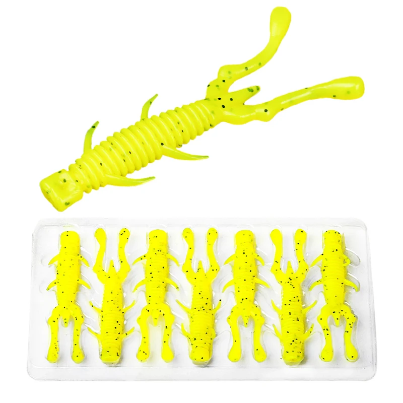 ARDEA-señuelo de pesca suave de silicona, cebo giratorio TPR de 57mm/7 piezas, gusano de Camarón, Crayfish Wobbler, Twin Tails, aparejos biónicos flotantes - imagen 5