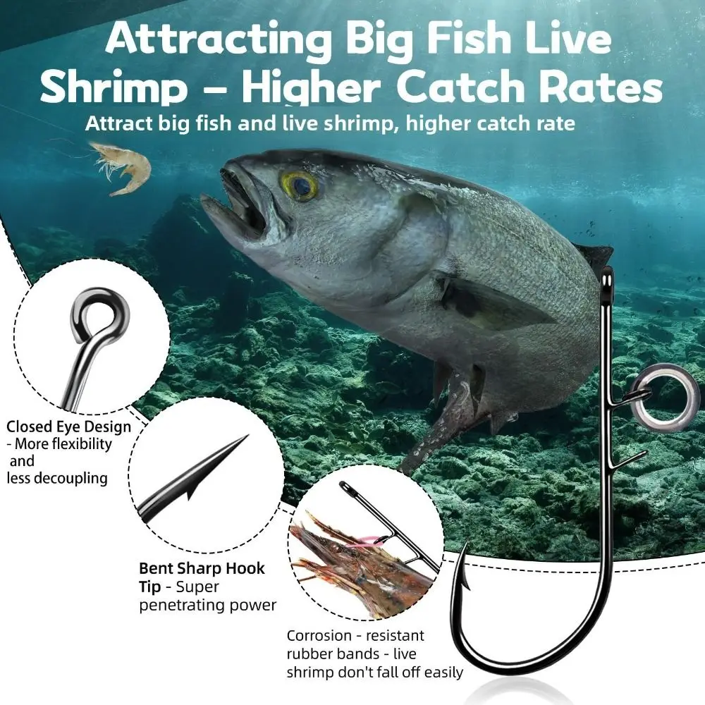 25 uds anzuelos de camarones vivos de acero inoxidable anzuelos de pesca antienredos de alta resistencia sin desenganchar púas afiladas - imagen 2