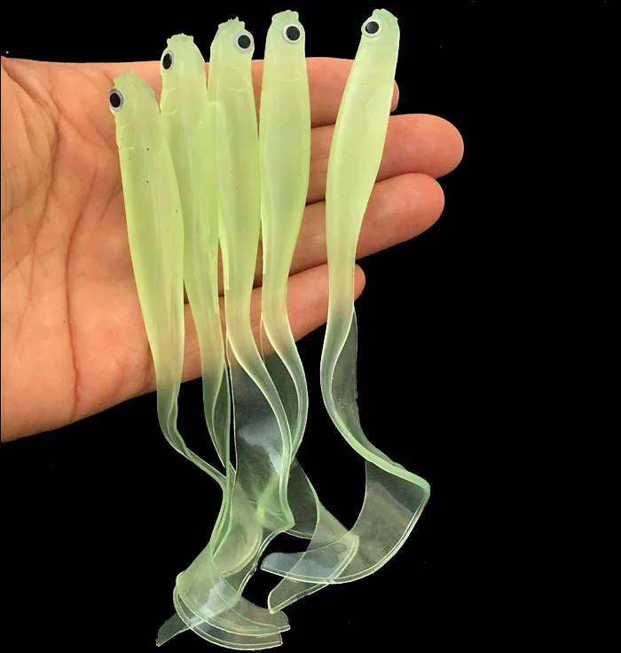 Señuelo de pesca cebo blando 6,5g 10,5 cm cola única larva cebo de pescado Artificial pesca nocturna brillo luminoso lote 5 piezas - imagen 4