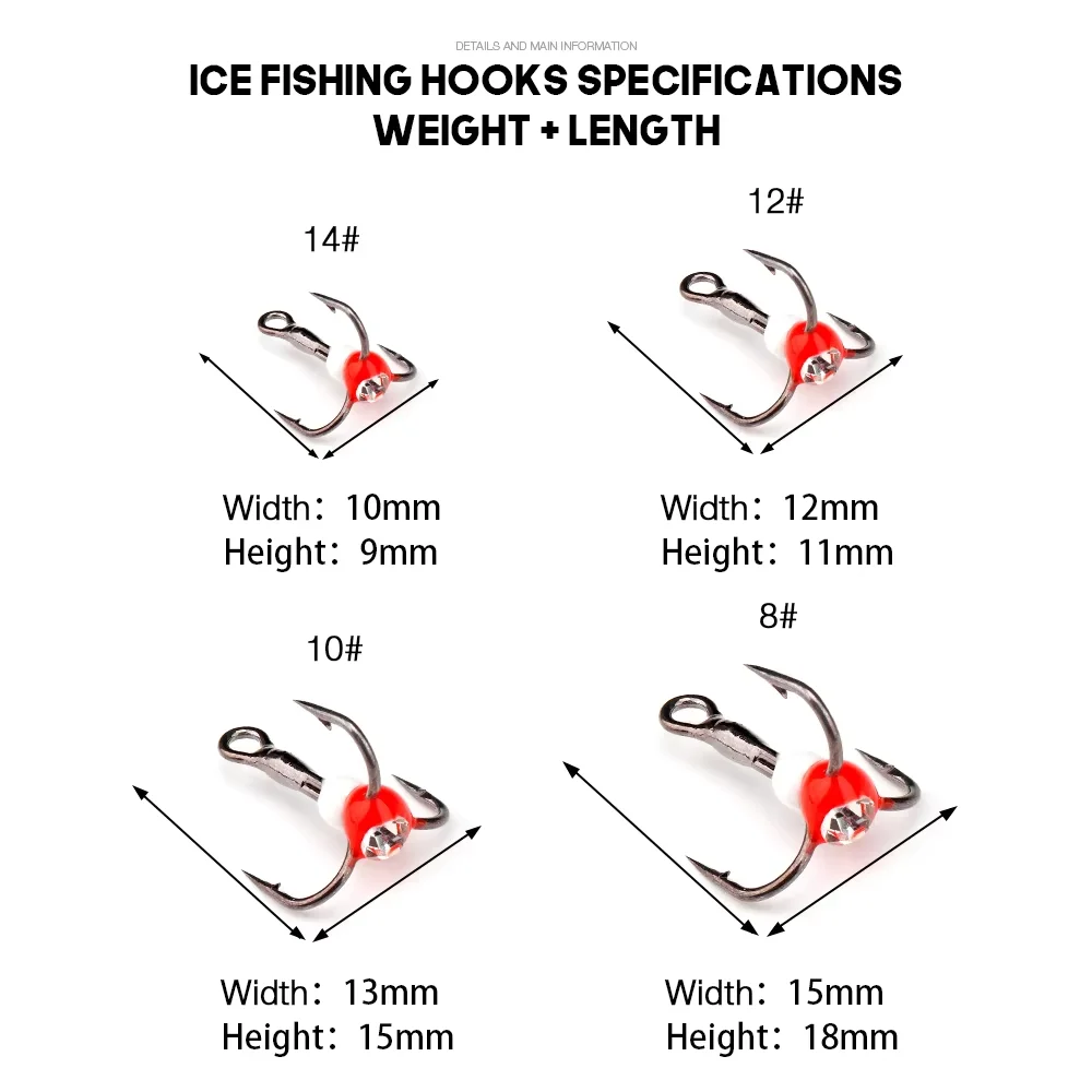 5 piezas/caja 8 # 10 # 12 # 14 # Anzuelos de pesca de invierno, anzuelos de acero rico en carbono para equilibradores, accesorios de pesca en hielo para invierno - imagen 2