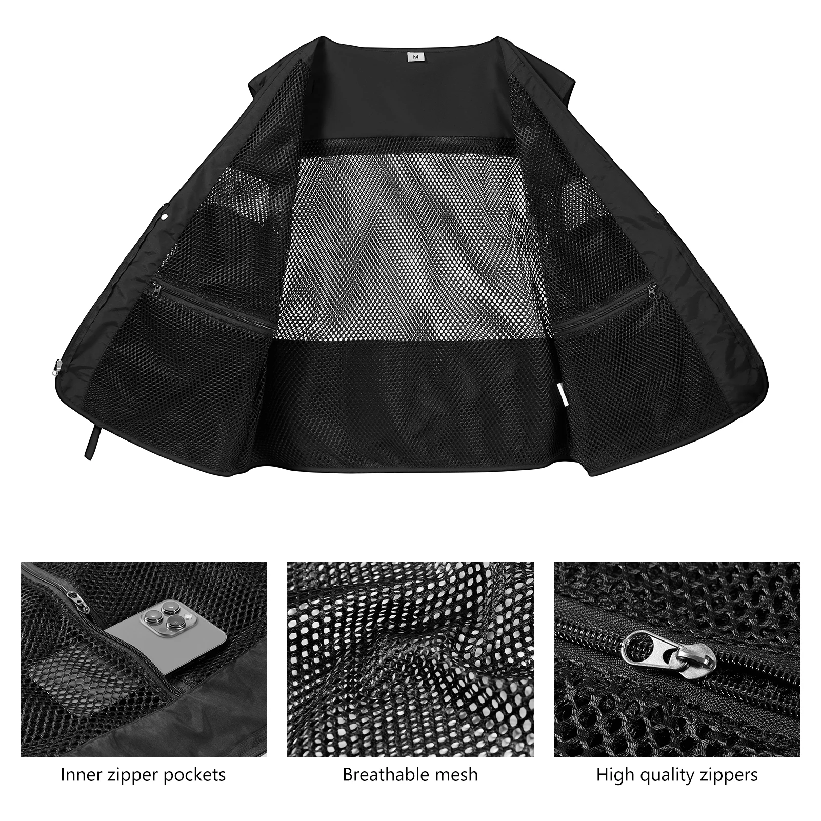 BASSDASH chaleco Cargo DE PESCA utilitaria para hombres y mujeres, chaleco de trabajo de fotografía de Safari al aire libre con múltiples bolsillos, espalda de malla, FV14 - imagen 5