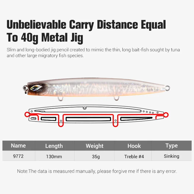 Señuelo de pesca NOEBY Stickbait 130mm 35g Jig lápiz Variable hundimiento Shore Cast Jigs lubina atún mar Señuelos de pesca de agua salada - imagen 3