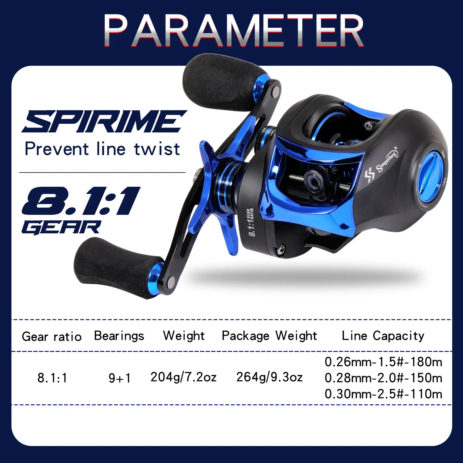 Carretes de Pesca Sougayilang 8,1: 1 relación de engranaje de alta velocidad 9 + 1BB carrete de Baitcasting con sistema de frenado magnético arrastre máximo 9,5Kg Pesca - imagen 3