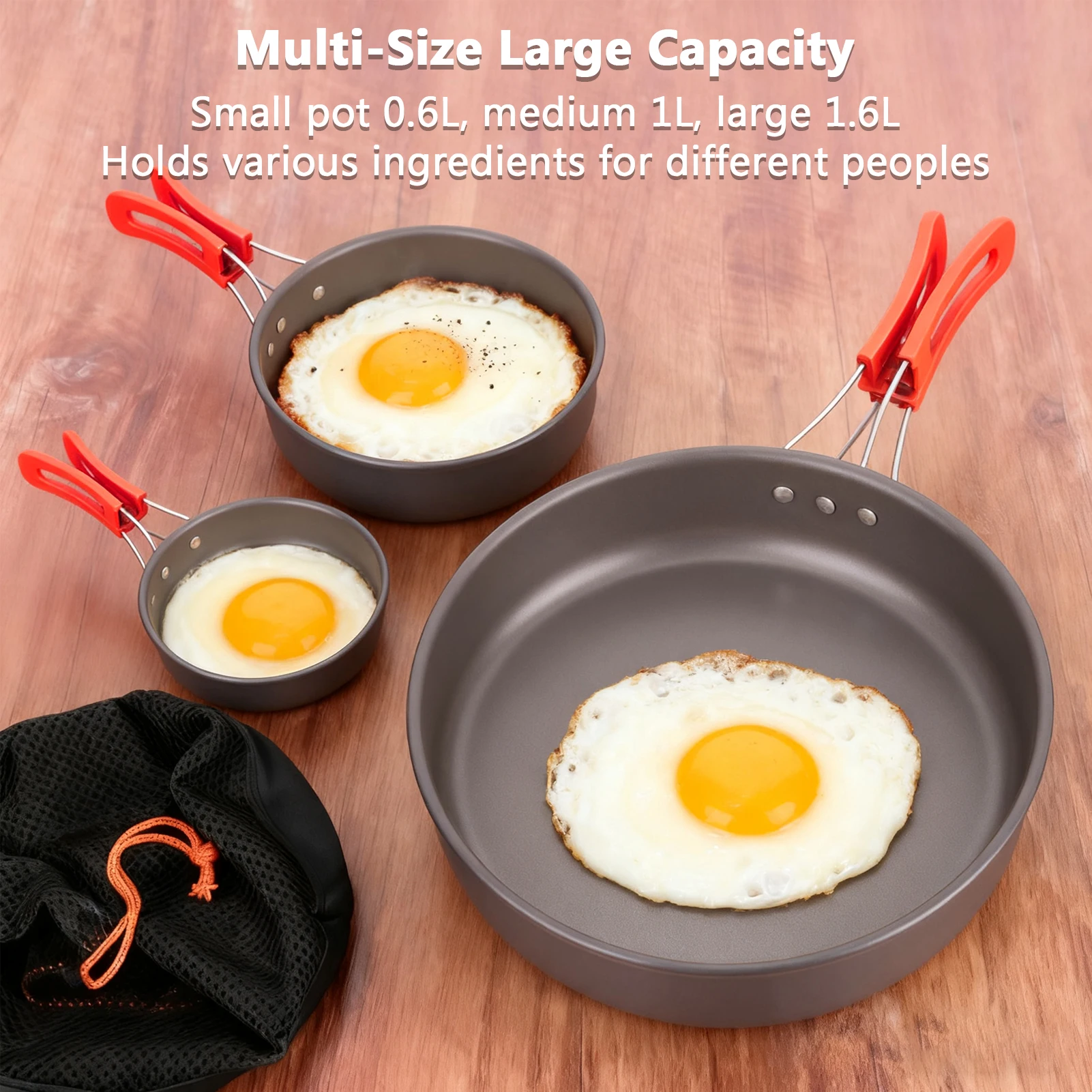 Sartén para acampar, utensilios de cocina para acampar, juego de sartenes ligeras para exteriores, Kit de aluminio duradero antiadherente portátil - imagen 4