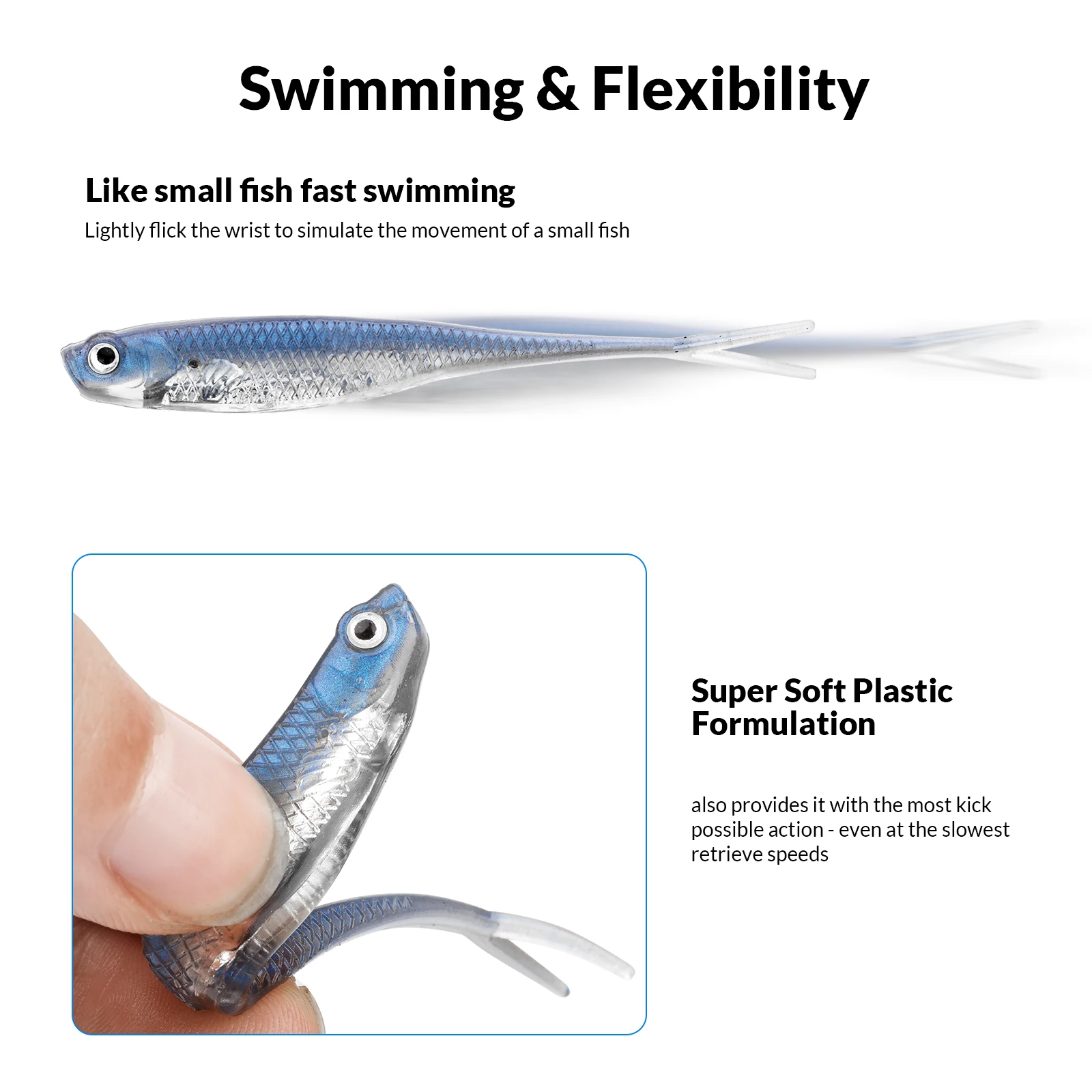 Señuelos blandos de pesca, 6 uds., 7,5 cm, 1,8g, cebo suave Jerk Shad, gusano de pesca, Swimbaits, señuelo suave de silicona para pesca de carpa