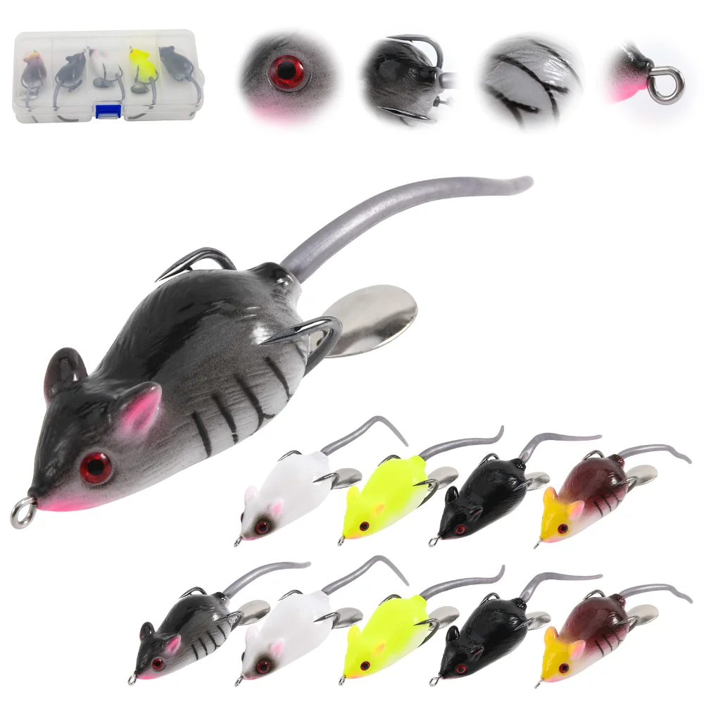 Goture 5-10 Uds Señuelos de Pesca Topwater ojos 3D señuelo de ratón rata Artificial Swimbaits cebos lubina trucha Kit de señuelos duros - imagen 2