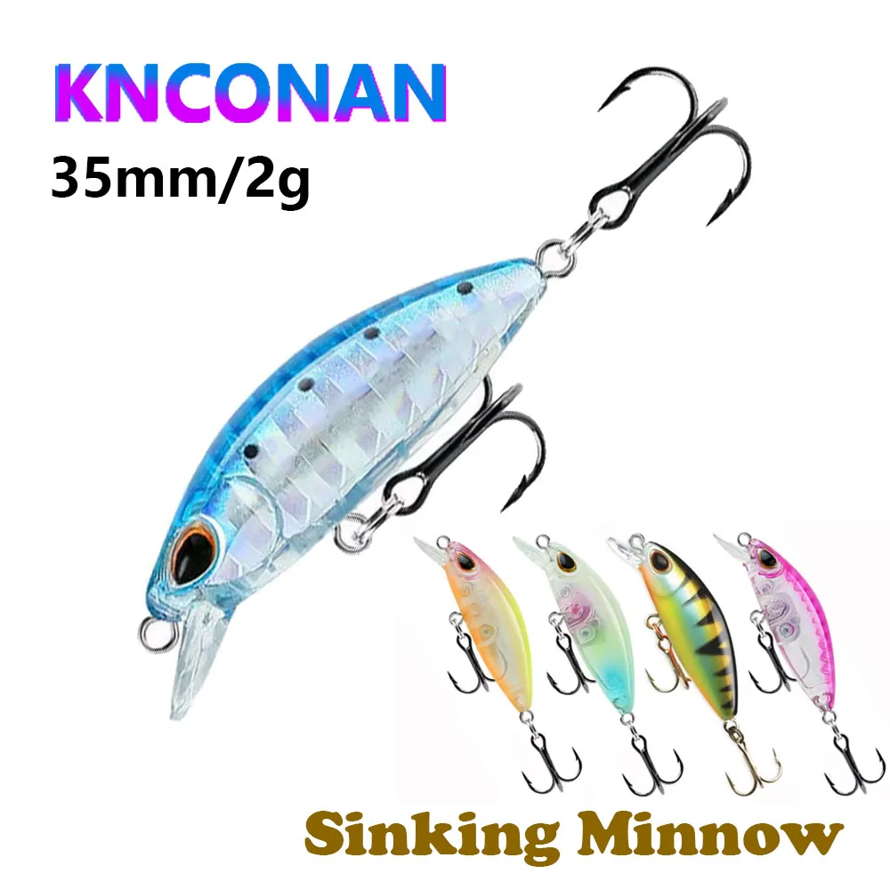 Señuelos de pesca de pececillo que se hunden, 35mm, 2g, cebo duro Artificial, Crankbait para lubina de agua dulce, Jerkbait, equipo de natación de plástico, 1 ud.