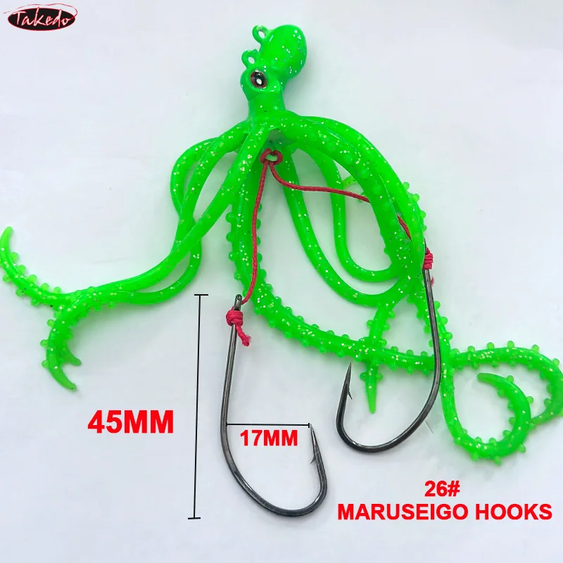 Señuelo de pulpo TAKEDO 21G TPR con 26 #   MARUSEIGO HOOKS Jig Head Bait Señuelos blandos Trolling Cebo artificial luminoso para bajo atún - imagen 2