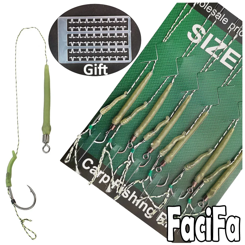 6 a 12 piezas Accesorios de pesca de carpa Aparejo de pelo Anzuelo de pesca 1 juego Anzuelo de Boilie atado listo para usar con hilo de pescar Manga anti enredos.