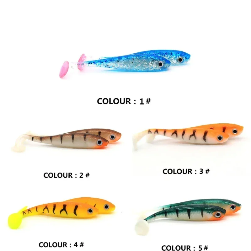 Señuelo de Pesca con cola en T, cebo de silicona suave, Swimbait, Jigging, Wobblers, aparejos, 7cm/2,1g, 5 piezas - imagen 3
