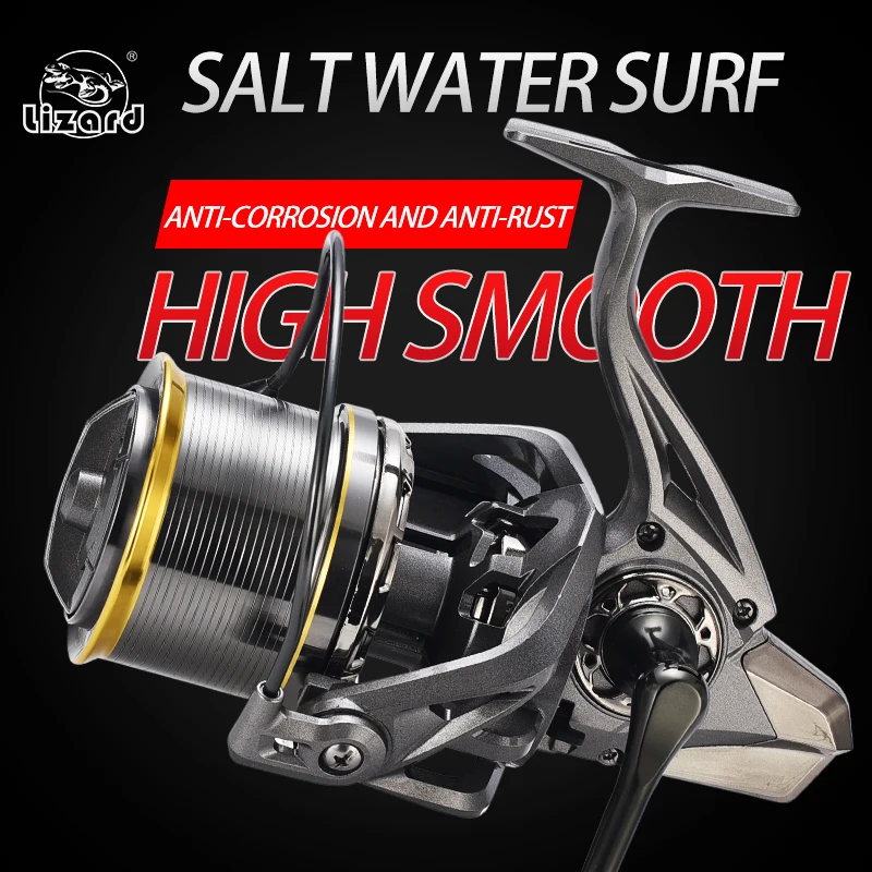 Carrete giratorio de Surf grande de lagarto, carrete profundo, carrete de fundición de caña de mar, carrete de pesca de carpa de tamaño 14000