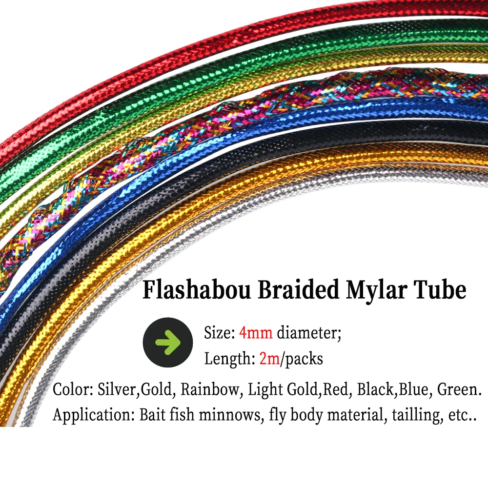 Cordón de Mylar holográfico para atar moscas y peces, hilo de color dorado, plateado, perla, Flashabou, pececillo, trenza corporal, tubo de Flash, 3mm, paquete de 2/4m - imagen 2