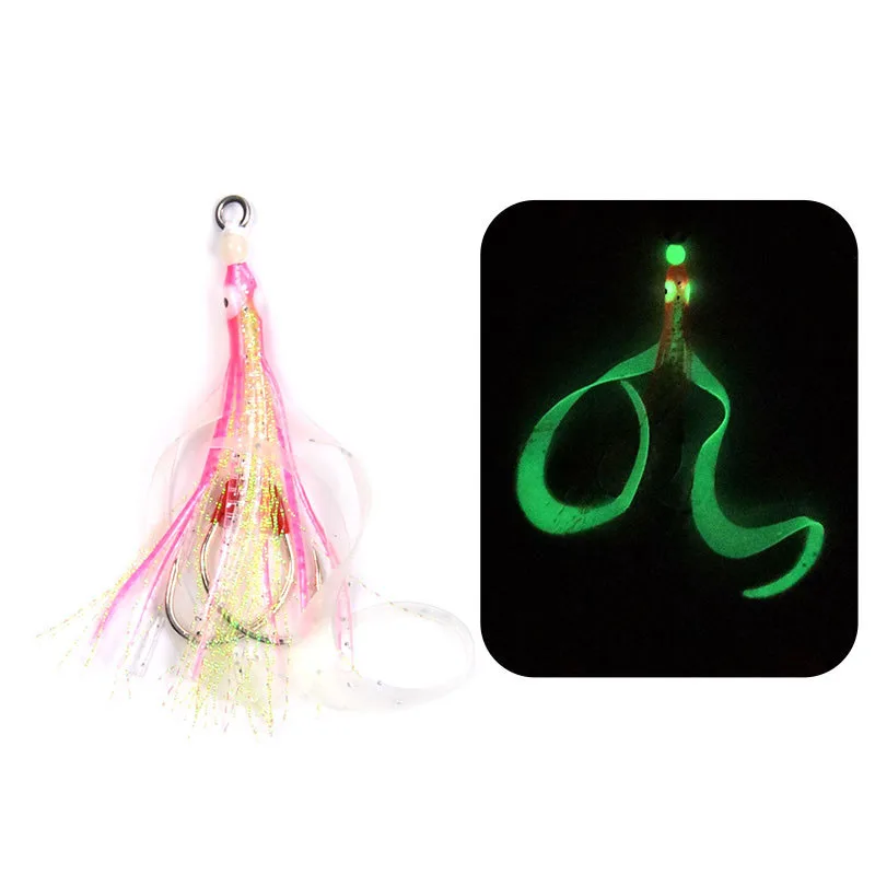 Anzuelo de pesca Jigging 8064 2/0, anzuelos de doble asistencia de acero con alto contenido de carbono, calamar brillante para agua salada - imagen 3