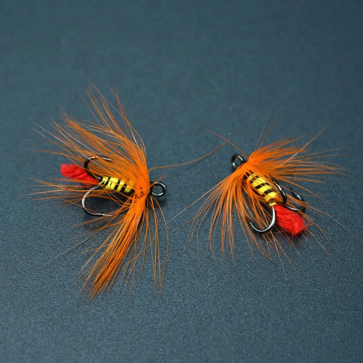 Anzuelos triples mosca 3X naranja – cebra negra cuerpo amarillo - imagen 2