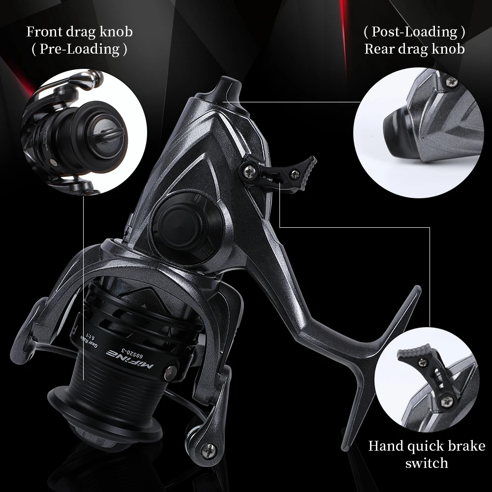 MIFINE-Carrete de pesca RUNNER gratis, 3000-6000 ruedas giratorias, freno doble, carrete de metal, relación de velocidad 5,1: 1 pesca de carpa - imagen 4