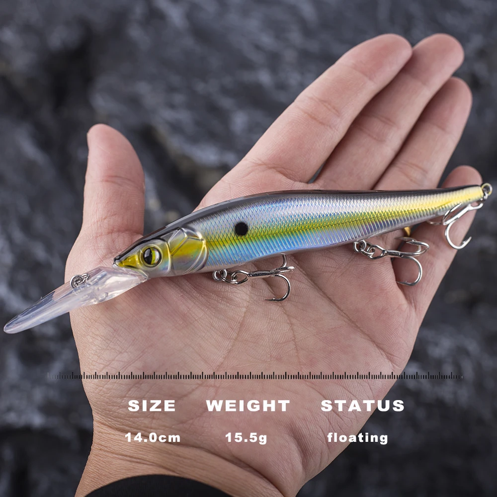 CCLTBA-Señuelos de pesca de pececillo de aguas profundas, 14cm, 15,5g, cebos duros flotantes, señuelo Artificial oscilante, aparejos de pesca Jerkbait - imagen 2