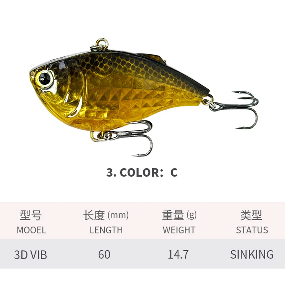 7pc 6cm 14,7g sin labios Crankbait 3DR Vibe vibración fundición larga hundimiento señuelo de pesca VIB pesca de invierno cebo duro sin labios - imagen 4