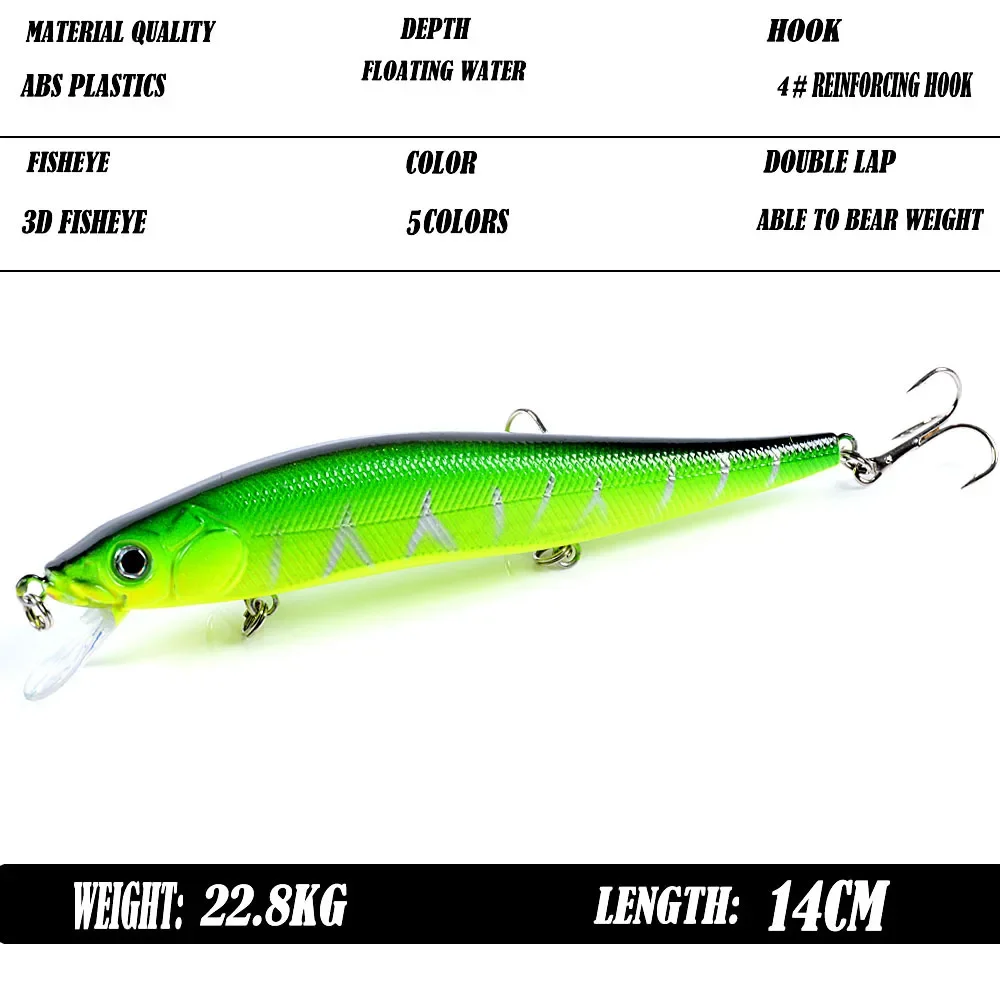 1 unids/lote 14 cm 23,7 g señuelo de pesca Minnow cebo duro con 3 anzuelos aparejos de pesca señuelo ojos 3D envío gratis - imagen 2