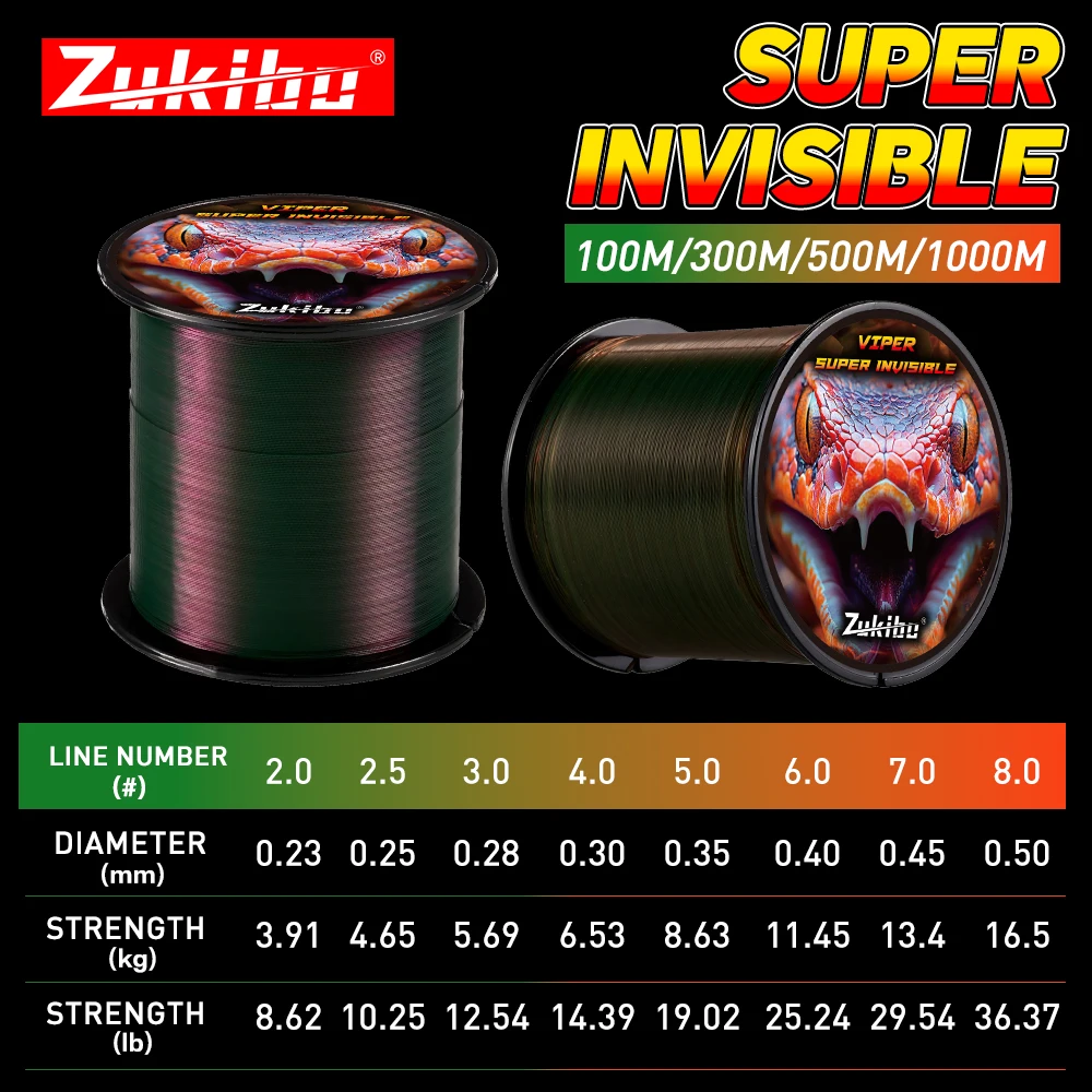 Zukibo Línea fluorocarbono recubierta, nylon monofilamento invisible - imagen 2