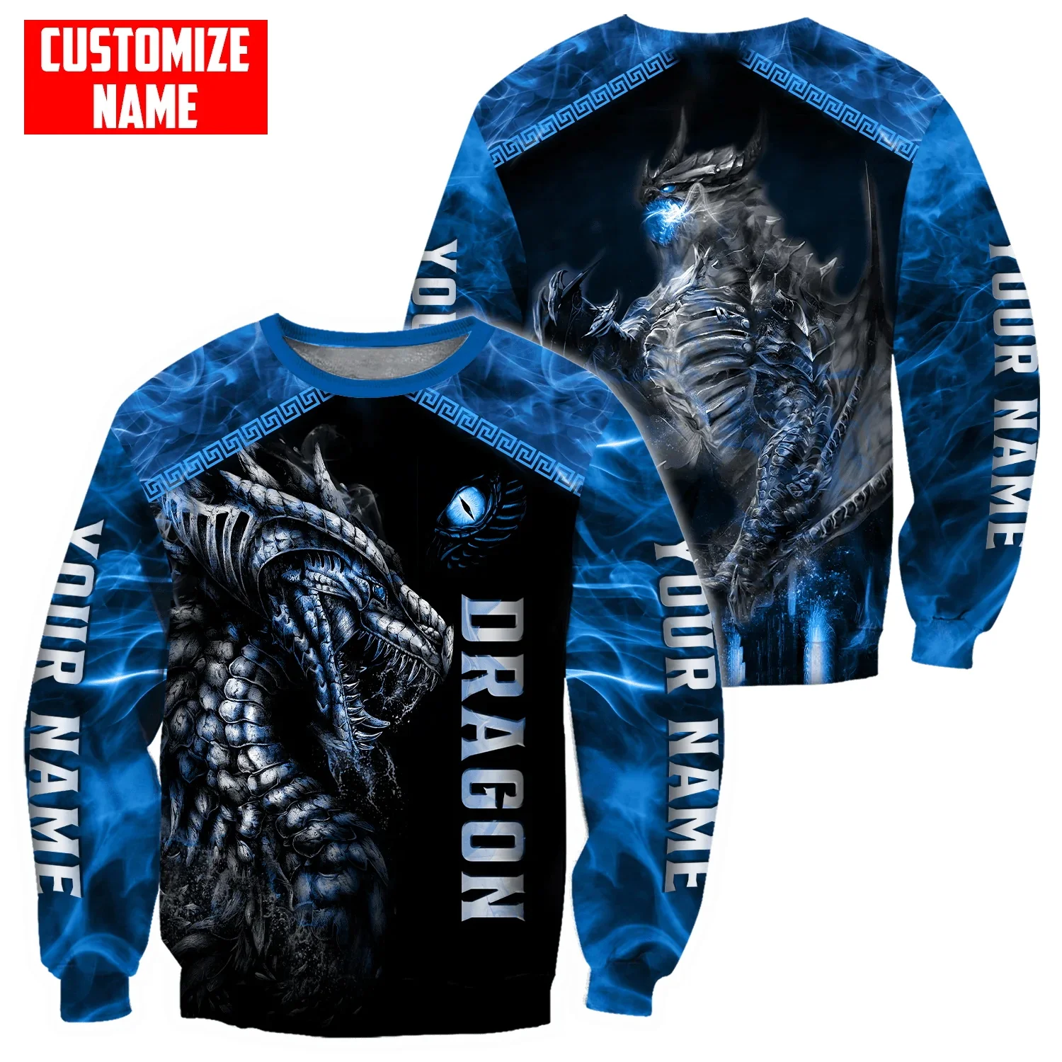 Sudadera con capucha para hombre con estampado 3D de tatuaje de dragones azules, sudadera con capucha Unisex con cremallera, chándales informales KJ991 - imagen 2