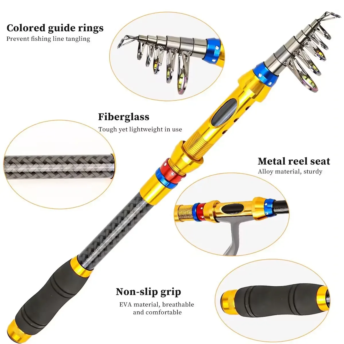 Caña de pescar telescópica portátil ultraligera de 1,8-3,6 M, potencia de acción media, carbono duro, viaje, Surf, Baitcasting, caña de Pesca - imagen 3