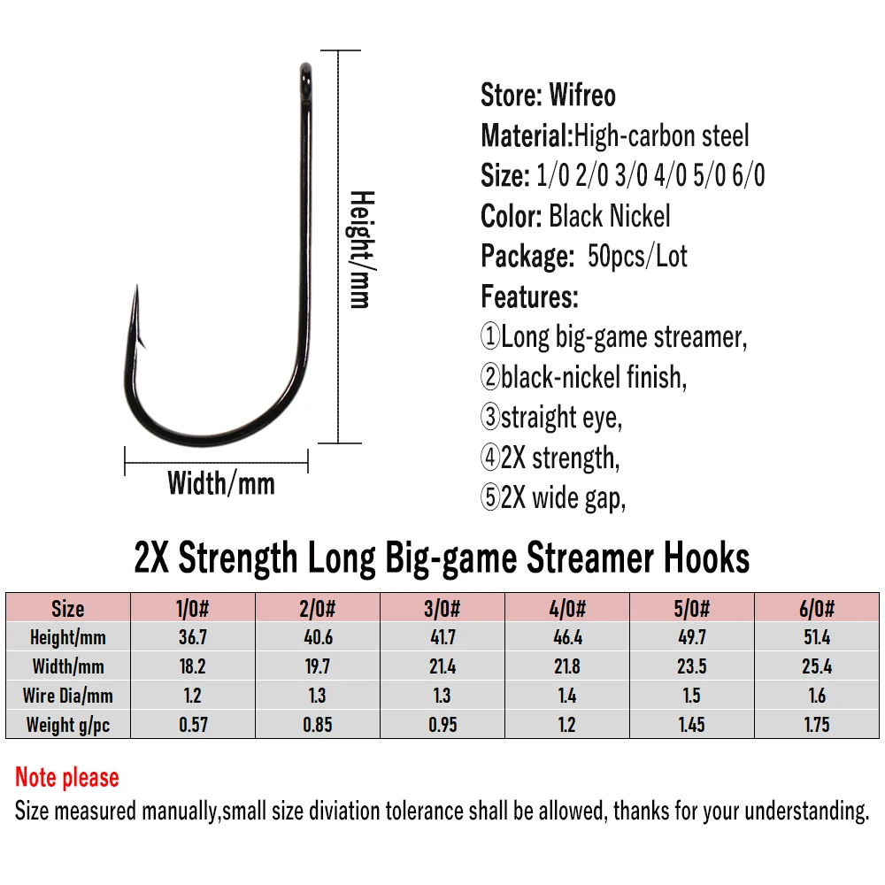 Wifreo 20 piezas 1/0-6/0 2X anzuelos de boca ancha vástago corto gran juego Streamer anzuelos de pesca agua dulce salada aparejo Sabiki anzuelo de mosca - imagen 4