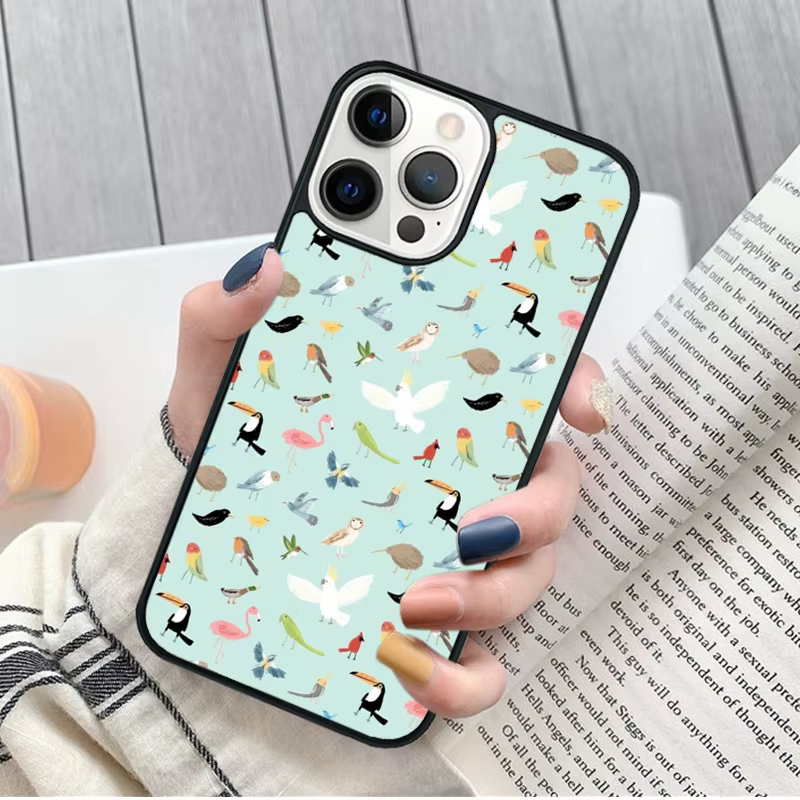Vista trasera de la funda con diseño de colibrí