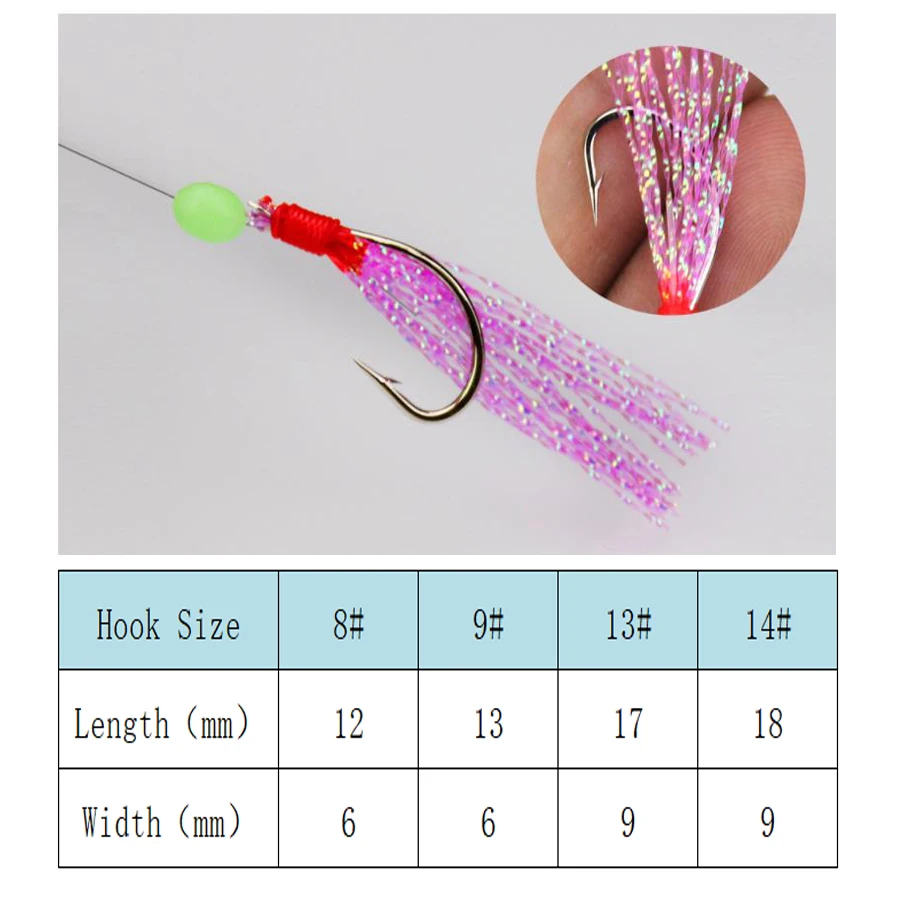 5 paquetes de aparejos de pesca, 6 ganchos/paquete, gancho de cuerda de seda de piel de arcoíris, agua salada, agua dulce, cebo de pesca suave, aparejos 8 # 9 # 13 # 14 # - imagen 5