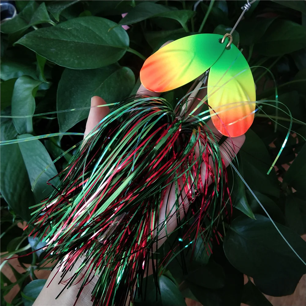 Buzzbait-falda de silicona atada a mano, 24cm, 42g, cabeza de plantilla, ojos realistas 3D, señuelo de pesca con lentejuelas, Spinner, cebo de alambre, Spinnerbait, 1 ud. - imagen 5
