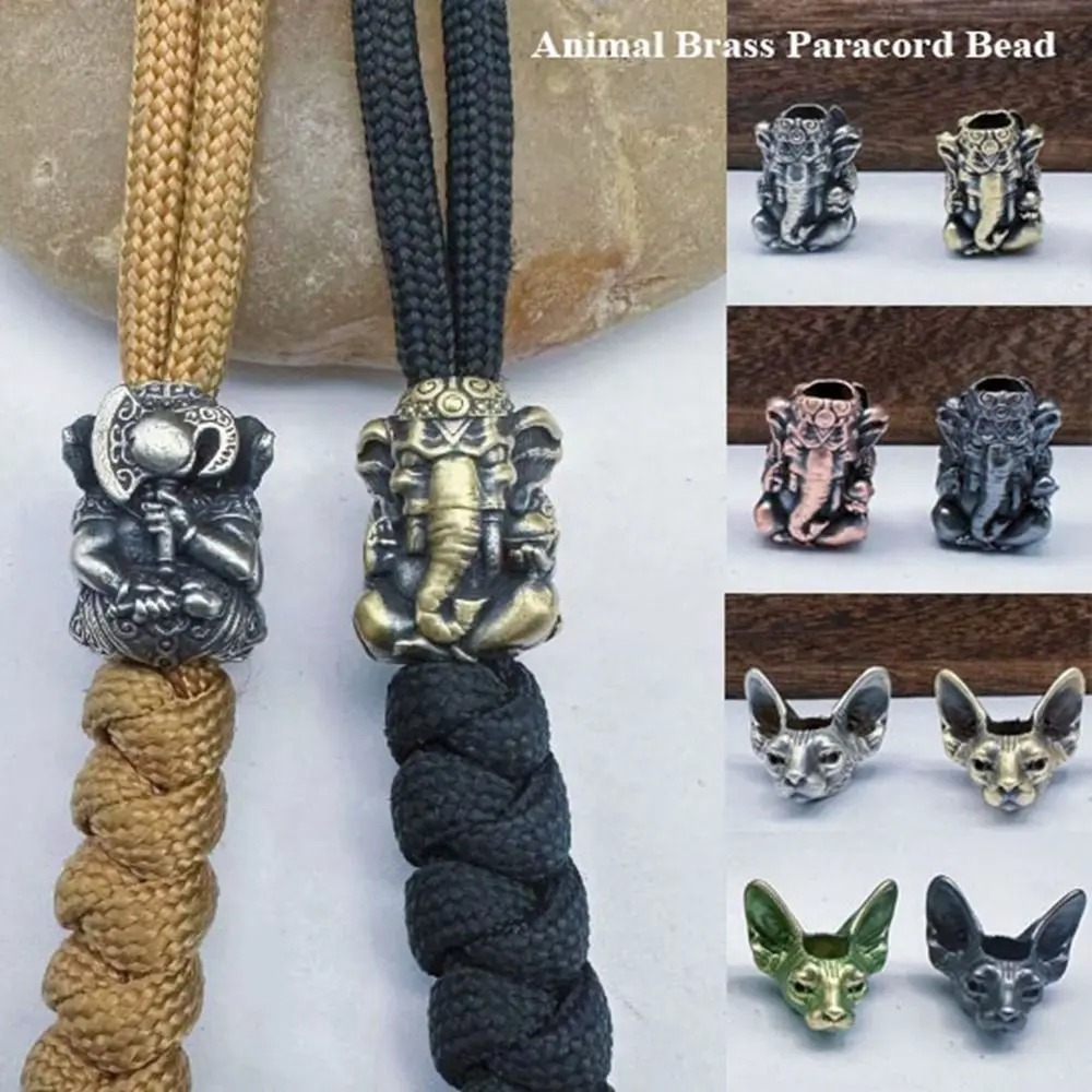 Nueva escultura hecha a mano, abalorios de cuentas de latón, accesorios de joyería DIY, colgante de cordón con cabeza de elefante y gato, herramienta EDC para exteriores - imagen 3