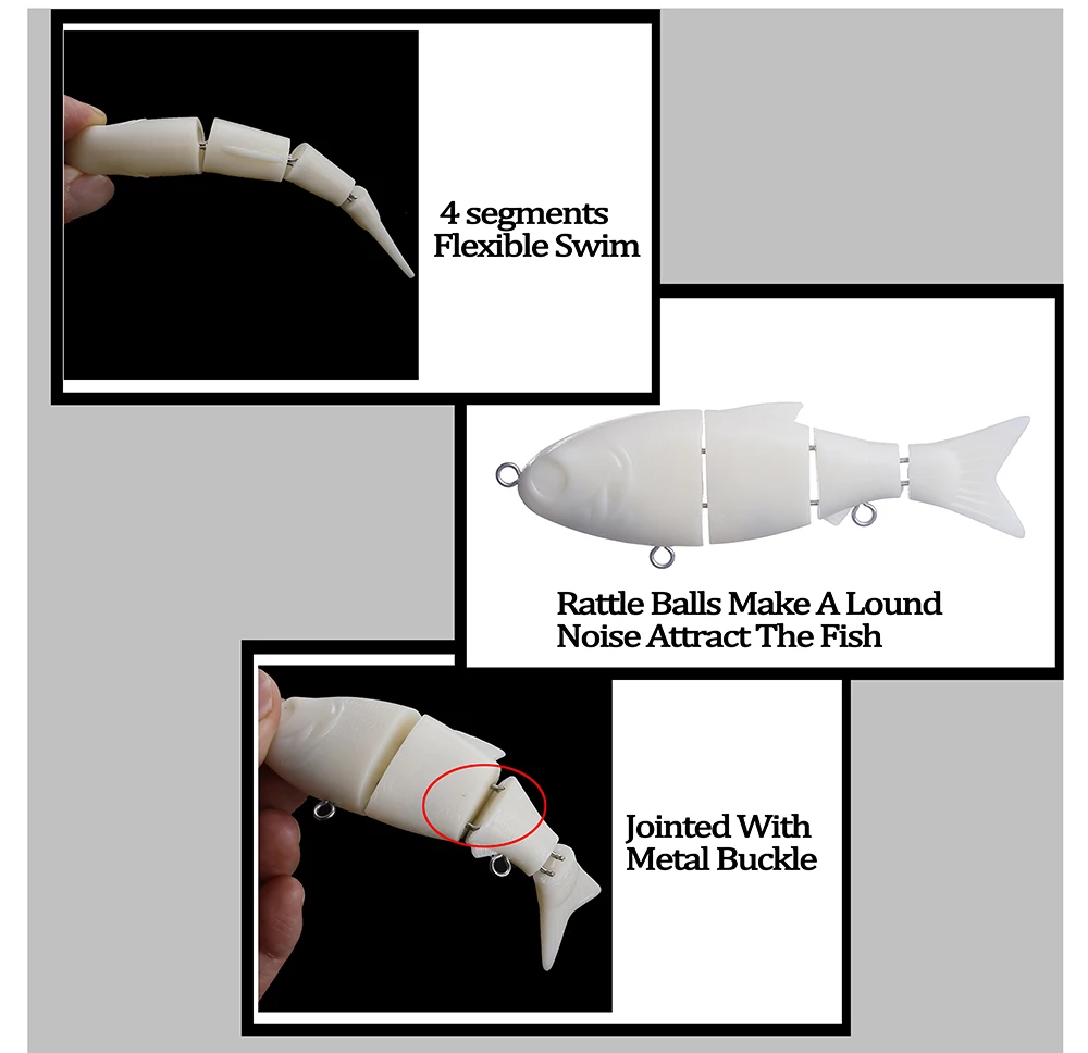 Chan'sHuang-Señuelos de Pesca artificiales, 5 piezas, en blanco sin pintar, 4 segmentos, sonajeros articulados que se hunden, Swimbait, 12cm, 27,5g, DIY - imagen 4