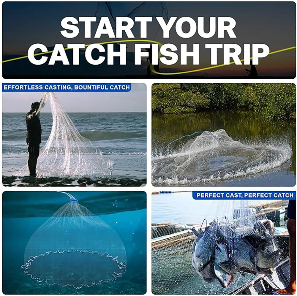 Red de pesca Goture, red de fundición de agua salada, malla 3/8 con pesas negras resistentes, redes de lanzamiento de monofilamento para cebo de pesca - imagen 5