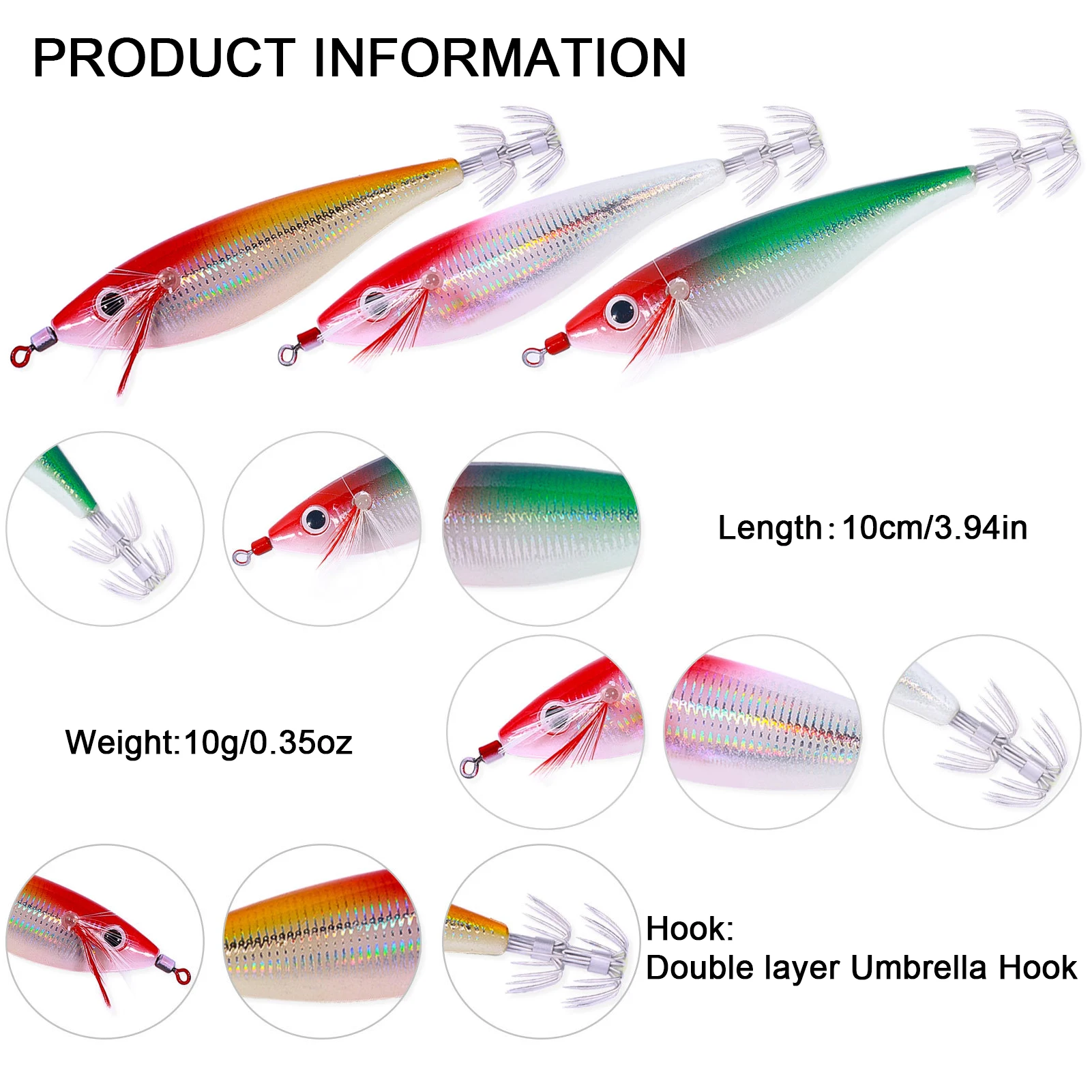 Señuelo de pesca de camarones, plantilla de calamar, camarones de madera Artificial, anzuelo de calamar, señuelos de sepia, cebos de pulpo, 10CM, 10G - imagen 4