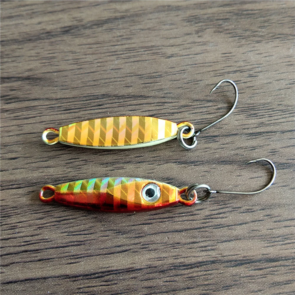 5 uds Mini señuelo de pesca 2,8 cm/3,2g 3,5 cm/5,7g señuelos de Metal Spinnerbait Minnow pez pequeño anzuelo único Jig Stream trucha hielo de invierno - imagen 5