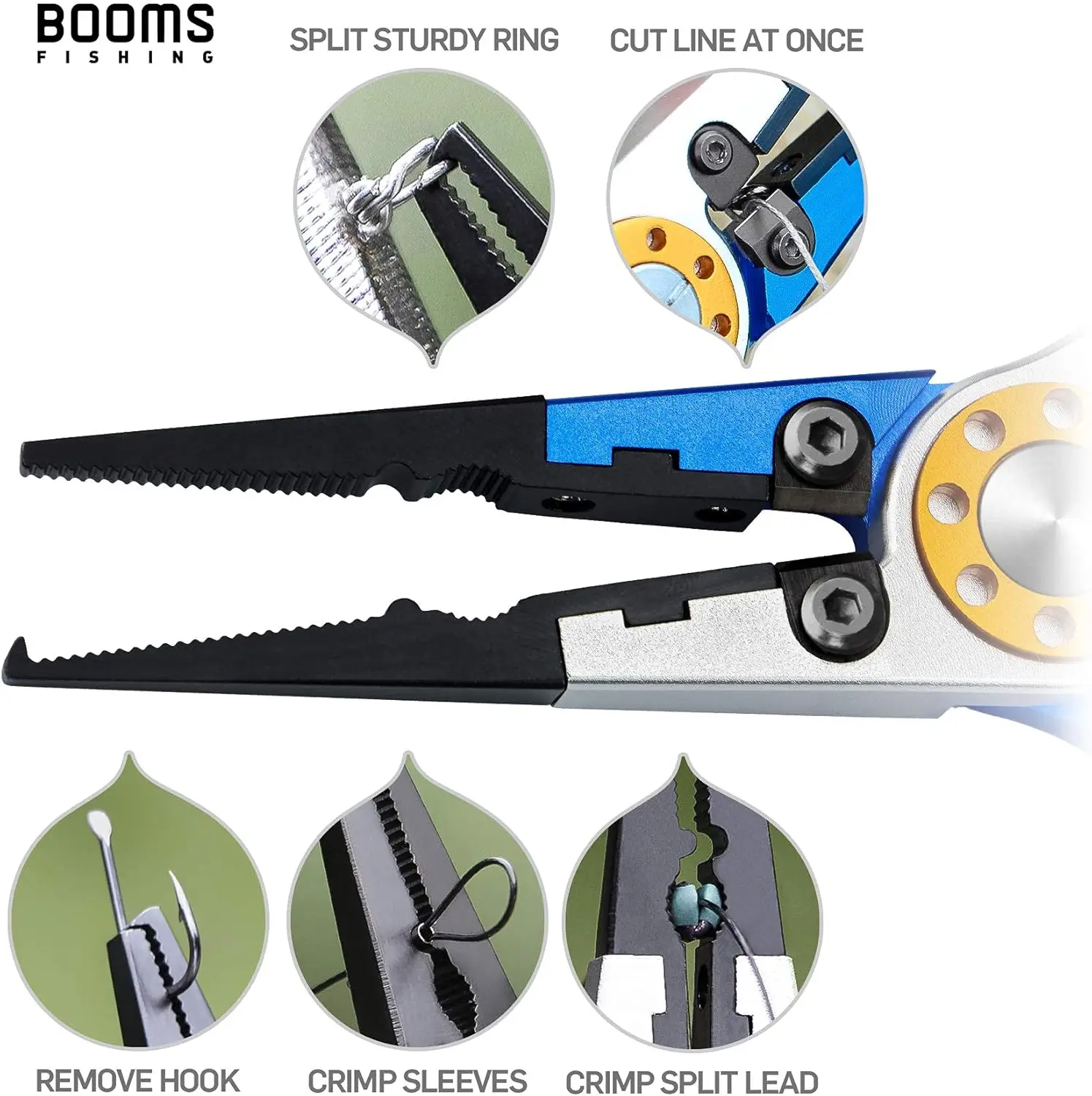 Booms Fishing X01 Alicates de pesca de aluminio, multiherramienta para quitar anzuelos, línea de pesca trenzada, juego de alicates de corte y anillo dividido - imagen 3