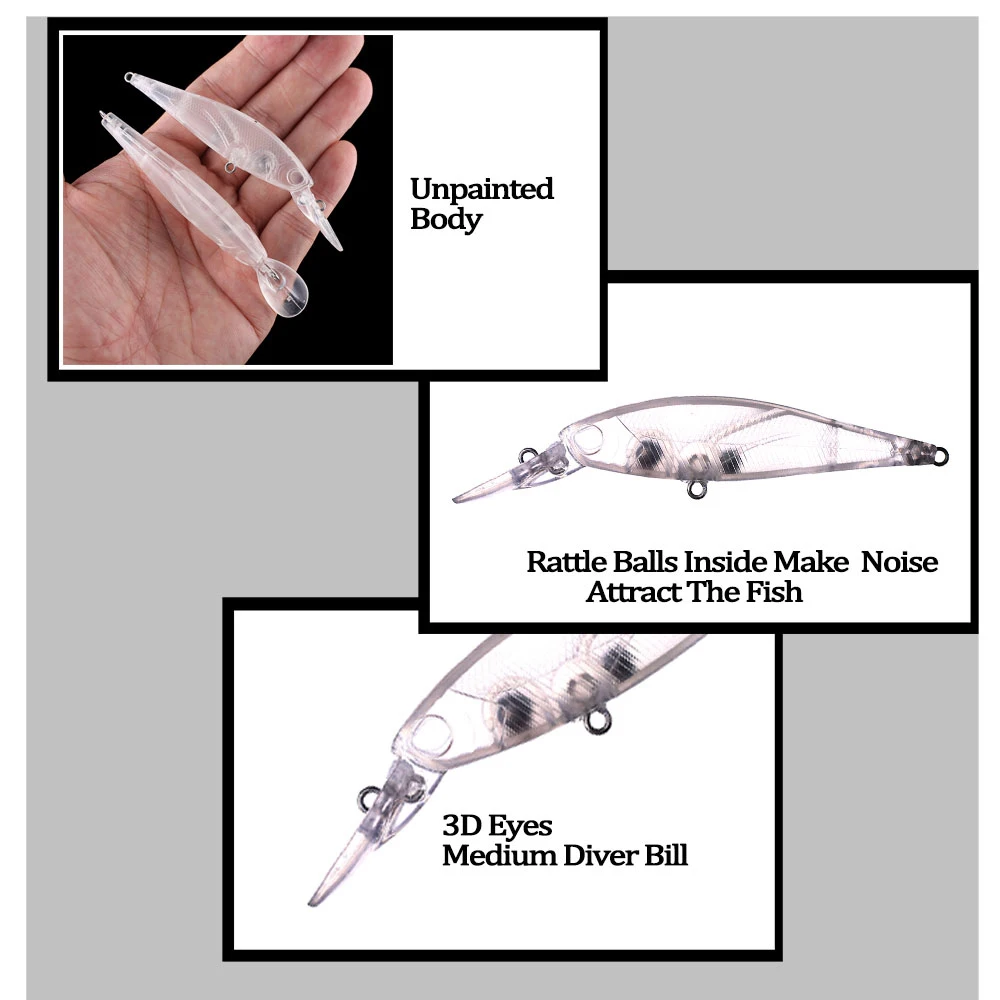 Chan'sHuang 20 piezas cebo en blanco sin pintar 10cm 7,8g sonajeros flaoting medio buzo Bill Minnow DIY hecho a mano señuelo de pesca Artificial - imagen 5