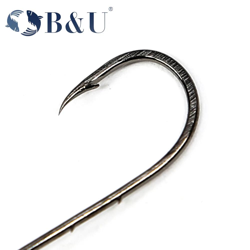 B & U 20 piezas anillo de ojos grandes, anzuelo de pesca con púas, anzuelos individuales de acero al carbono, anzuelos de gusano para pesca, anzuelos de gusano suaves de acero rico en carbono - imagen 4