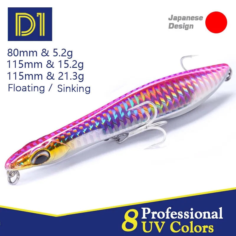 D1 AutoWalker lápiz Popper señuelo de pesca Wobblers 80mm 115mm hundimiento flotante cebo duro Artificial 2021 Pecsa aparejos