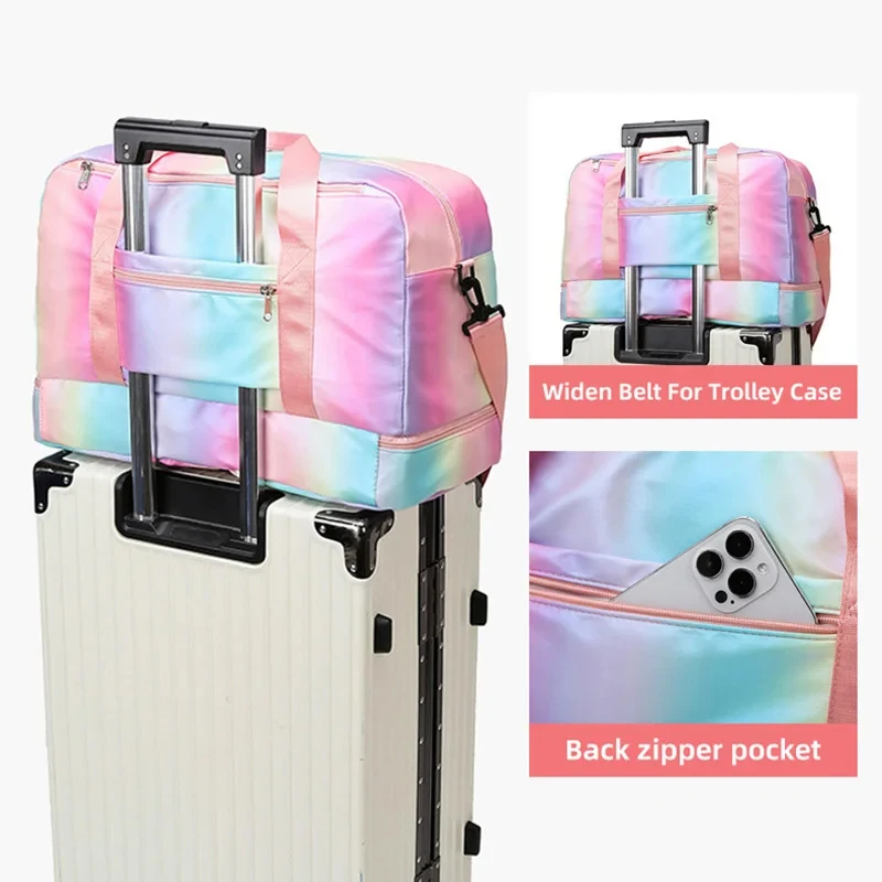 Bolsa de gimnasio de arcoíris para mujer, bolso de viaje para Fitness, Yoga, zapatos, paquete de almacenamiento, bolsa de hombro deportiva diaria, bolsos secos y húmedos - imagen 4