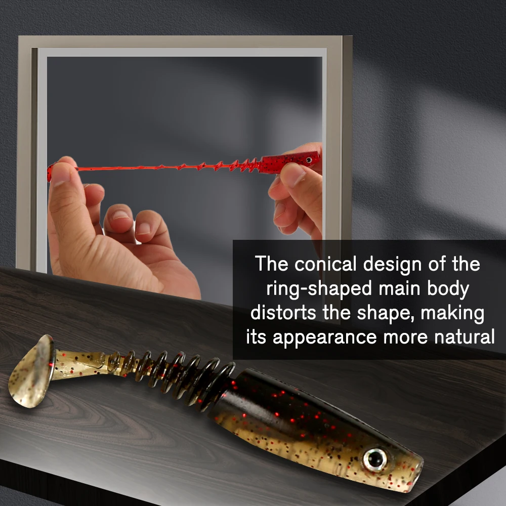 ZUKIBO, nuevo diseño, hilo de cavidad, cola en T, señuelos de hundimiento suaves con hisopos de algodón y cuentas de anillo, 68mm, 58mm, 10 Uds., señuelo de cebo de ojos 3D - imagen 4