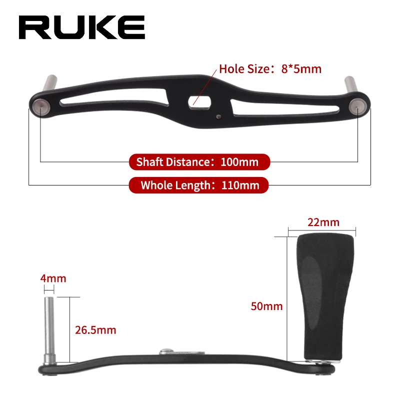 Mango de carrete de pesca Ruke, doble balancín de aleación de aluminio con longitud Eva, 110mm, 7x4/8x5mm, agujero, traje, mango de carrete D/S/A, accesorio DIY - imagen 3