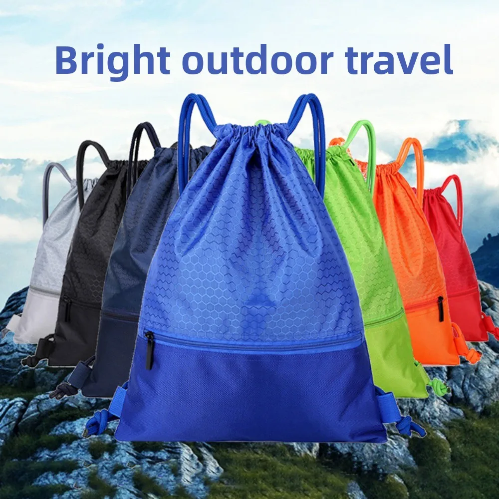Bolsa impermeable con cordón para Fitness, mochila con cordón de Color sólido de gran capacidad, bolsillo ligero con cordón para ir al trabajo, Unisex - imagen 2
