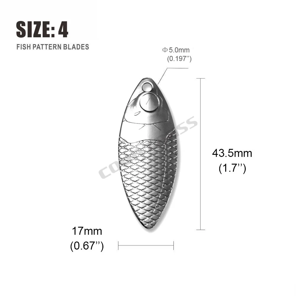 Countbass 50 Uds tamaño 3,5 y tamaño 4 hojas giratorias de hoja Wiilowleaf de acero al níquel patrón de pescado con cavidad ocular, SpinnerBaits DIY, cuchara - imagen 5