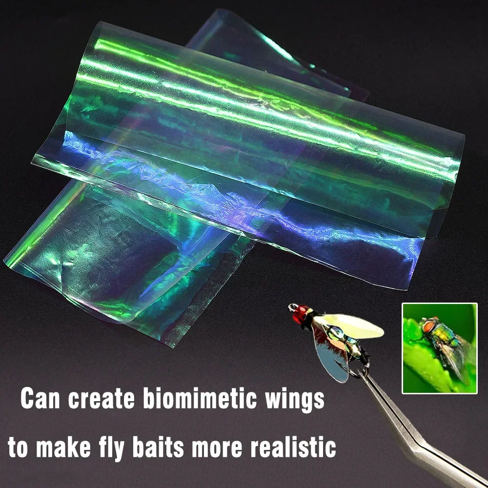 MNFT 2 piezas 16x16 cm película arcoíris transparente para atado de moscas para aparejos Sabiki - imagen 5