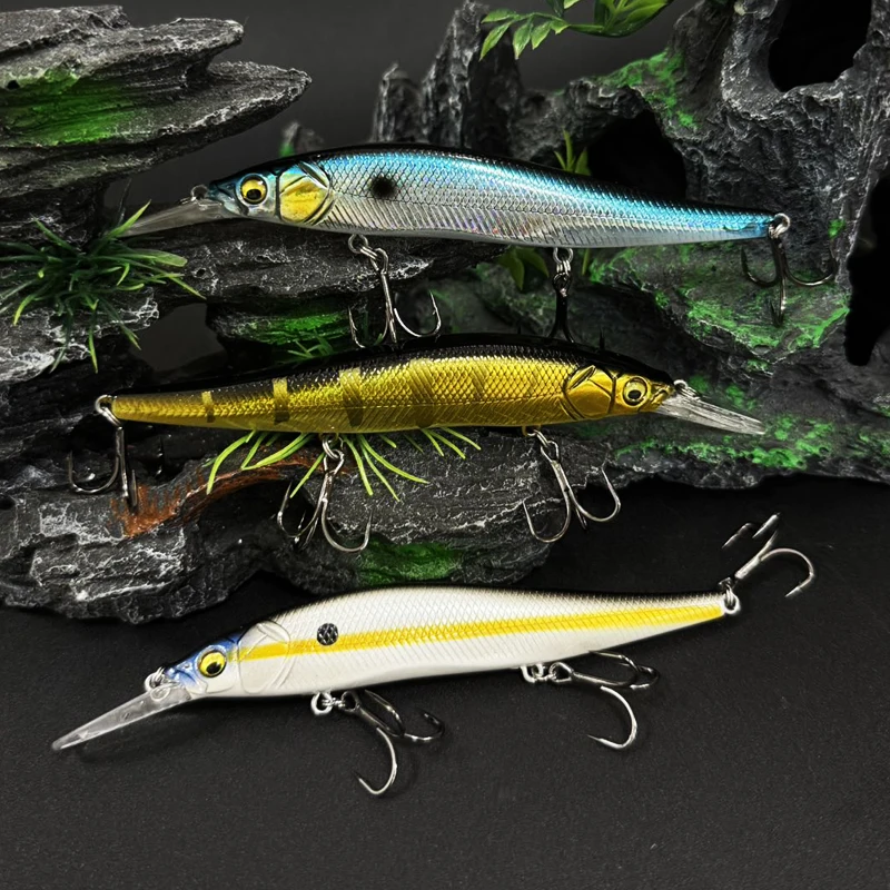 Señuelo de pesca de pececillo flotante, 18g, 110mm, Wobbler de fundición larga, cebo duro Artificial para trucha, agua salada, Swimbait, equipo Jerkbait - imagen 4