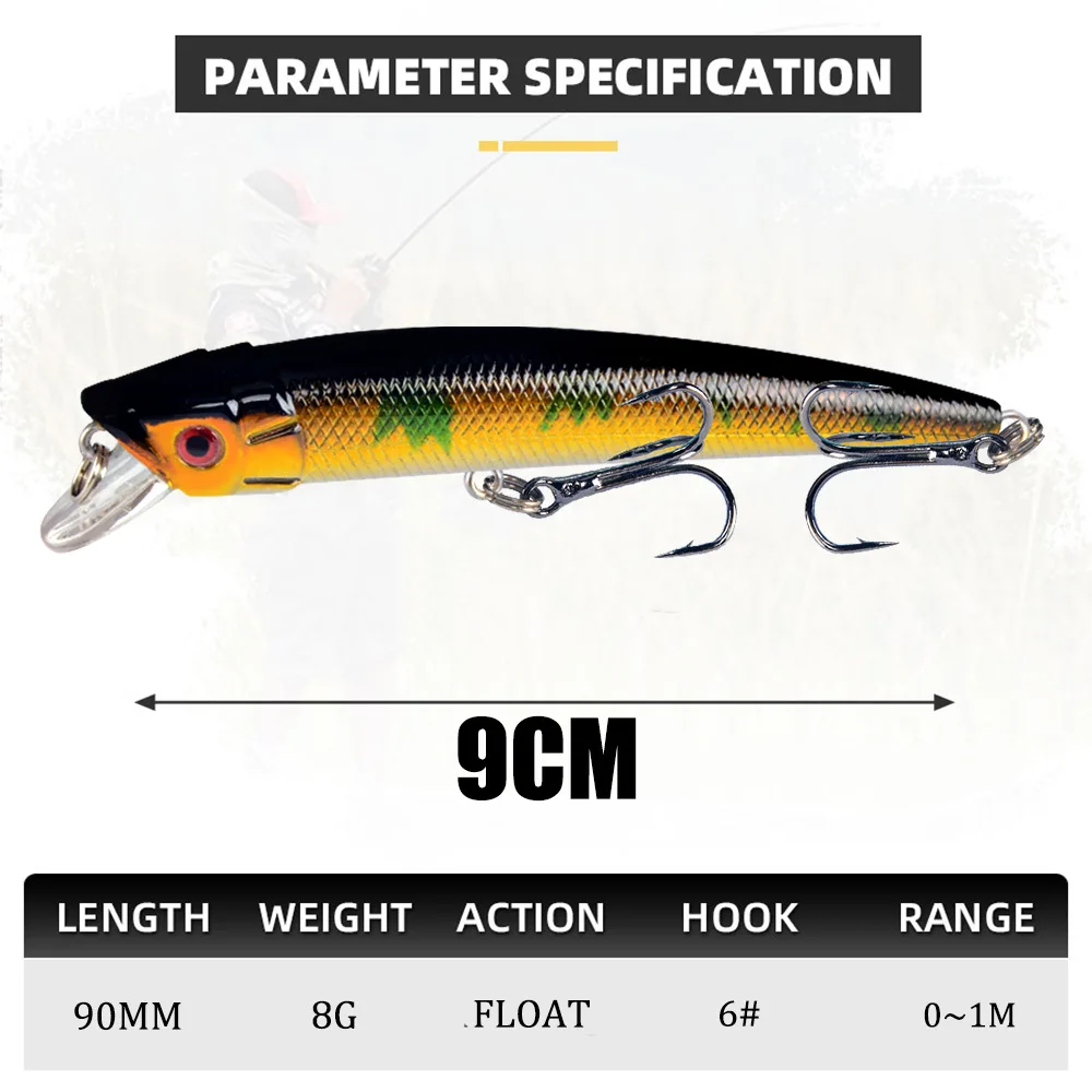 Minnow flotante más vendido de Thritop 2022, 95mm, 8g de profundidad, 8 colores disponibles, cebo duro, Señuelos de Pesca Wobblers - imagen 2