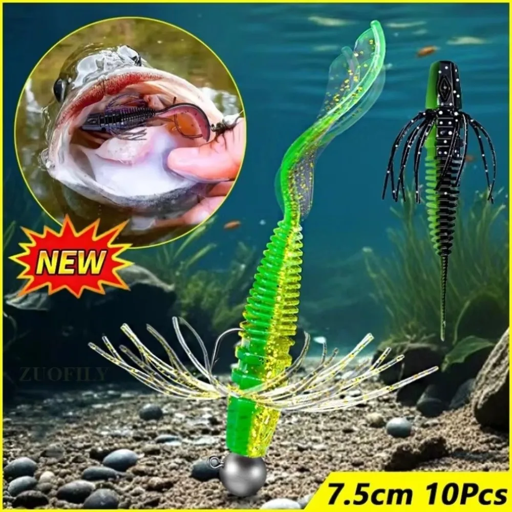 Juego de 10 Uds. De falda de baile acuático ligera roscada, delantal de Material suave, diseño salvaje, cola de aguja, Swimbait, juego de Señuelos de Pesca de pozo negro - imagen 4